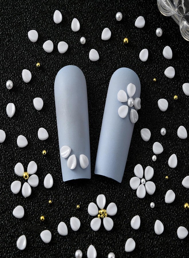 SILPECWEE White Petals Flower Nail Charms 5D Embossed Resin Flowers Charms for Acrylic Nails Pearls Gold Nail Beads Floral Nail Art Charms Spring Summer Nail Jewelry Decoration for Women - Image 4